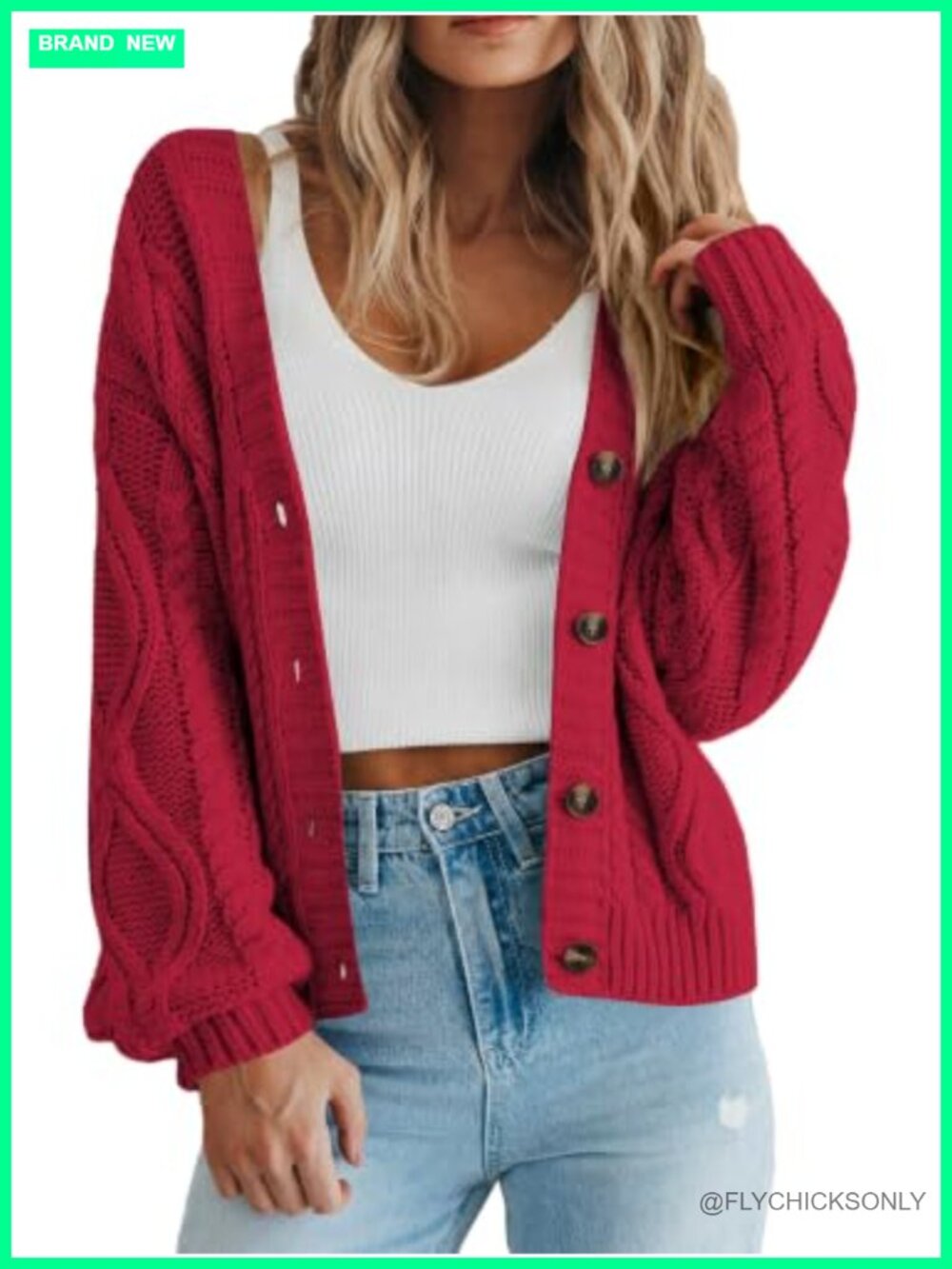 Chunky Knit Open Front Cardigan V-Neck Button Loose Fit Fall Sweater